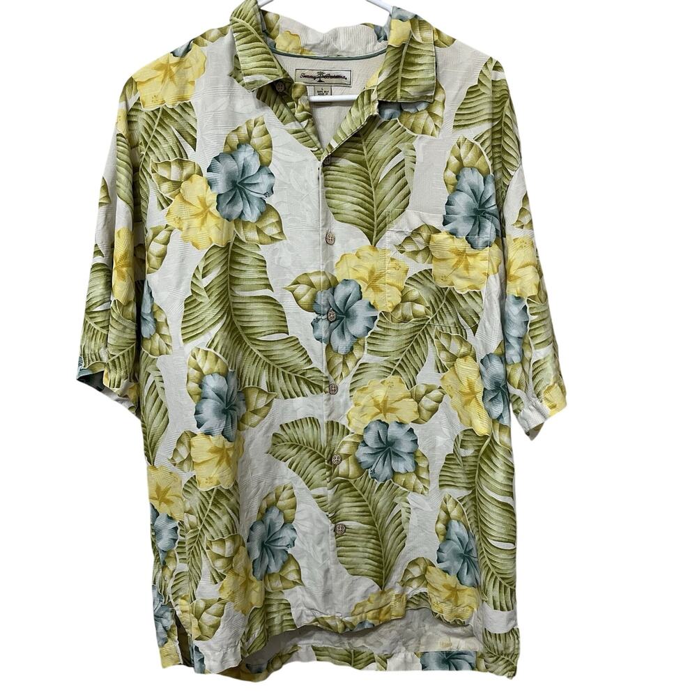 Tommy Bahama Men Large Hawaiian‎ Hibiscus Floral 100% Silk Shirt